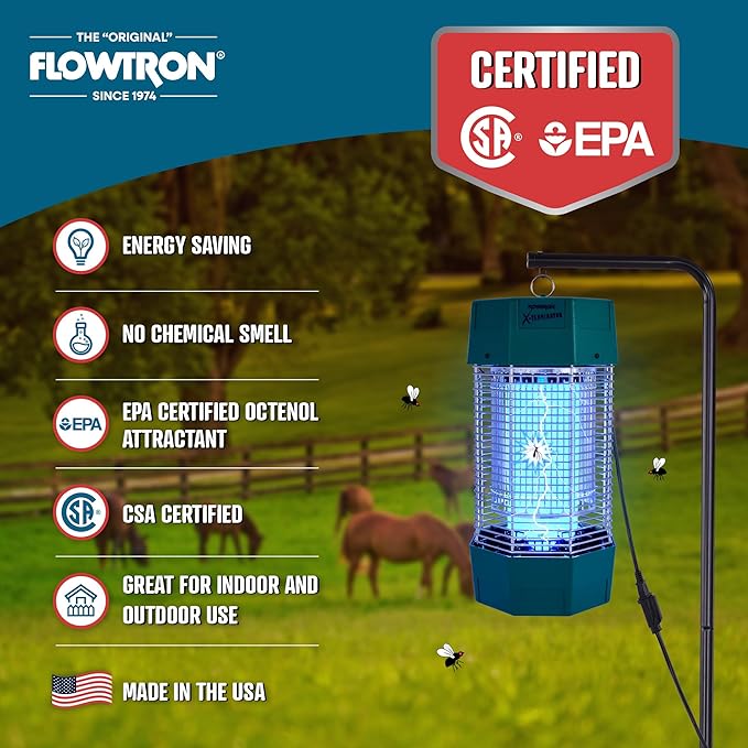 Flowtron Electric Bug Zapper 2 Acres Outdoor Insect Control with Dual Lure Method, 120W UV Light & Octenol Attractant for Fly & Mosquito, 5600V Kill Grid, Made in USA