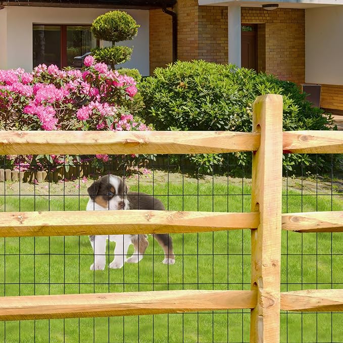 Black PVC Coated Welded Wire Fence 48 Inch x 50 Foot, 2 Inch x 4 Inch 15GA, Garden Border Fencing Roll Vinyl Coating Metal Wire Mesh Hardware Cloth for Yard Vegetable Plant Protection