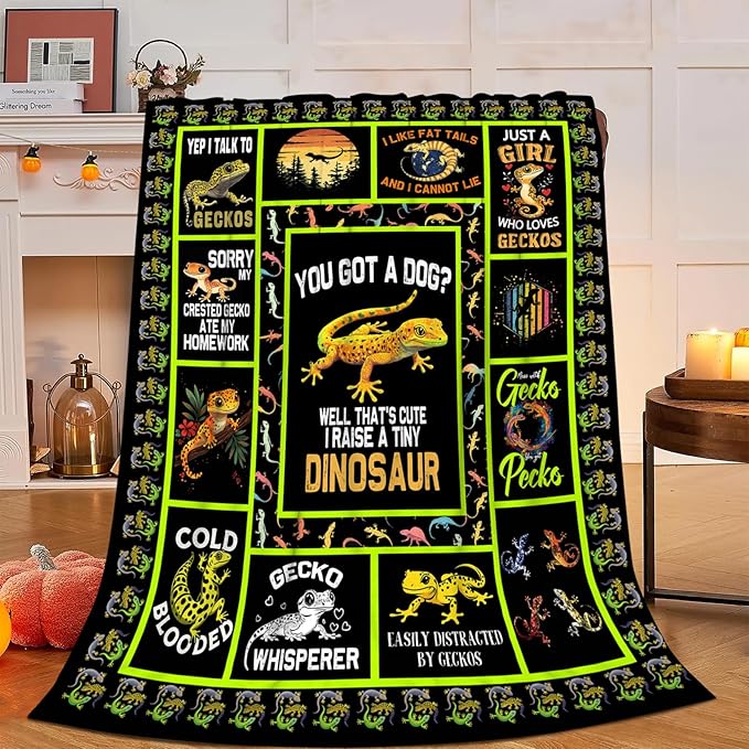 Gecko Blanket, Gecko Throw Blanket, Lizard Gifts Blankets Stuff Fleece Flannel Plush for Girls Women Men Boys Lovers Adults Soft Bedding Gift for Sofa Bed Office Home Decor 80"x60"