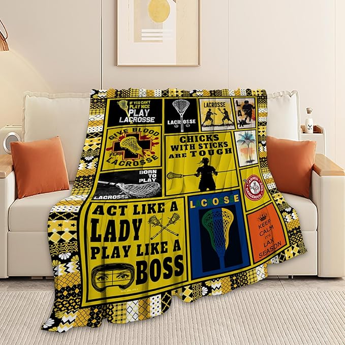 Lacrosse Blanket, Lacrosse Throw Blanket, Sports Gifts Blankets Stuff Fleece Flannel Plush for Girls Women Men Boys Lovers Adults Soft Bedding Gift for Sofa Bed Office Home Decor 60"x50"