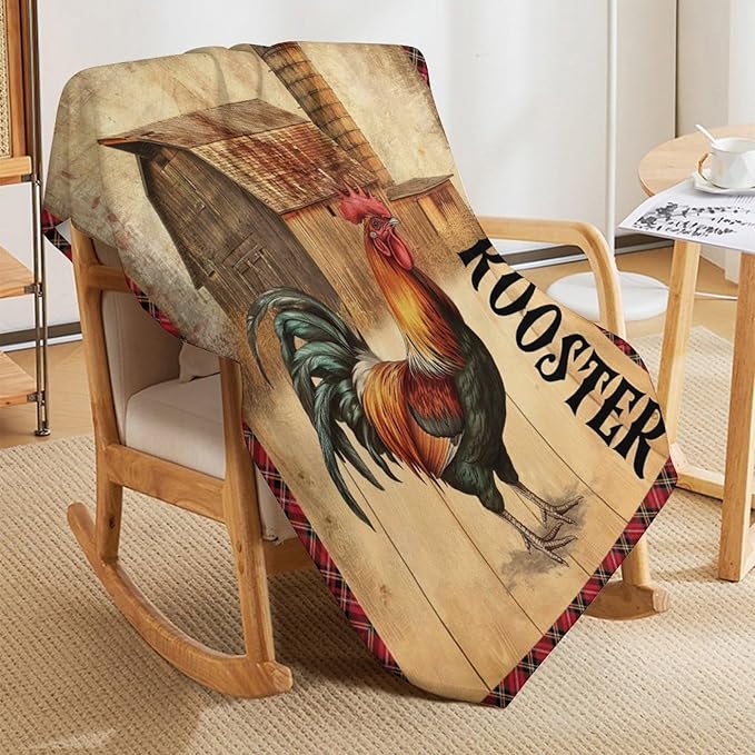 Rooster Blanket Chicken Country Animal Print Throw Blankets for Couch Sofa Stuff Decor Soft Cozy Fleece Plush Flannel Bedding Gifts for Adults Lover Men Women Boys Girls 60"x80"