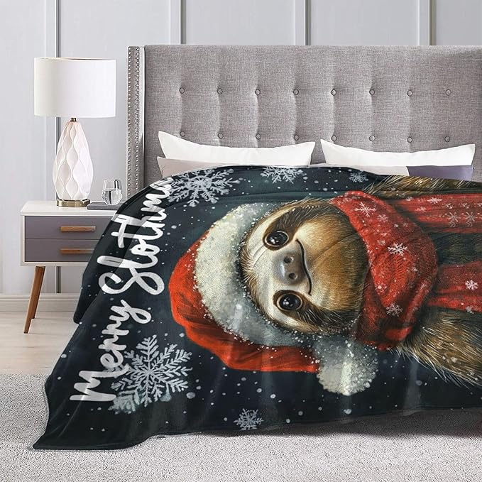Christmas Sloth Blanket Soft Cozy Cute Sloth Plush Throw Blanket Warm Sloth Flannel Fleece Bedding Stuff Animal Decor Blanket Gifts for Sloth Lover Girls Boys Kids Adults Women Bed Travel 40"x50"