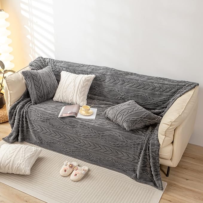 YUSOKI Sherpa Queen Size Blanket-3D Stylish Design Super Soft Fuzzy Cozy Warm Blanket Thick Plush Fluffy Furry Blankets for Teen Girls Women Couch Bed Sofa Chair Men Boys Gift(Grey,90"x90")
