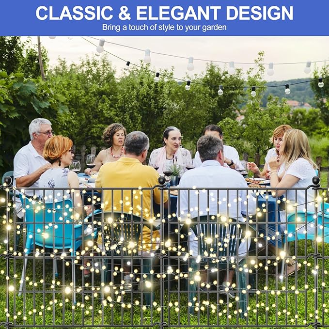 10 Panels No Dig Garden Fence Outdoor for Yard, 24 in(H) X 20 ft(L) Animal Barrier Pet Fencing Rustproof Decorative Metal Wire Panel Border for Dog, Rabbits, and Patio Temporary Ground Stakes