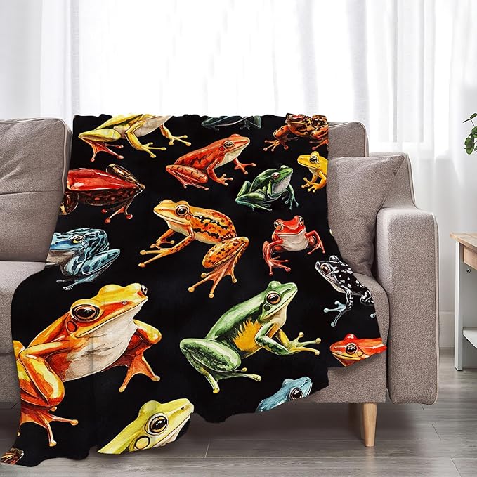 Frog Blanket Gifts for Girls Boys Soft Warm Plush Colorful Frog Animal Throw Blanket Flannel Fleece Fuzzy Blankets for Kids Lover Bed Couch Living Room Decor 60"X50"