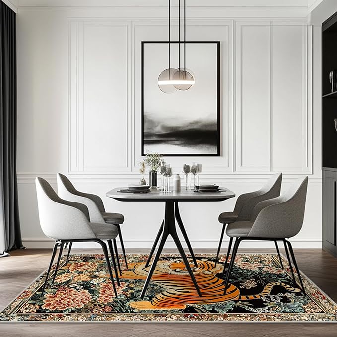 4x6 Tiger Area Rugs Boho Tiger Rug for Living Room Indoor Soft Non-Slip Thin Large Carpet Vintage Rugs for Bedroom Home Decor Under Table Washable Machine