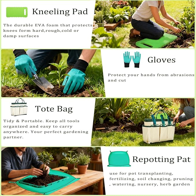 8-Piece Heavy-Duty Gardening Tools Set with Tote Bag - Rust-Proof Aluminum Gardening Hand Tools with Ergonomic Non-Slip Rubber Grips - Gardening Supplies Set Ideal Gift for Men & Women