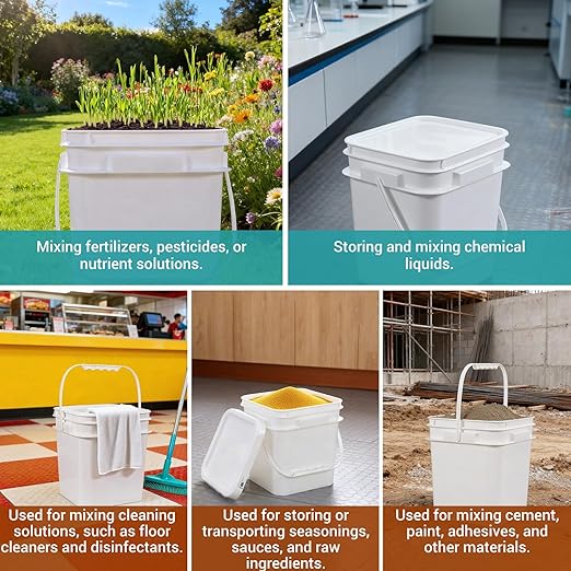 ASEVAT White 3.5 Gallon Bucket with Lid, Square Food Grade Storage Containers with Lids, Pail Container with Handle, Bucket for Cleaning Heavy-Duty Extra Durable BPA Free