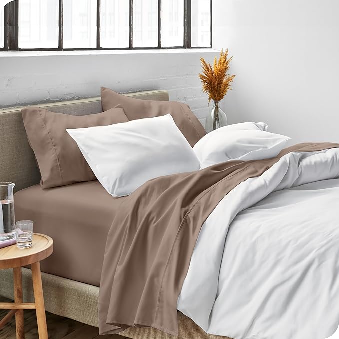 Bare Home Queen Sheet Set - Luxury 1800 Ultra-Soft Microfiber Queen Bed Sheets - Double Brushed - Deep Pockets - Easy Fit - 4 Piece Set - Bedding Sheets & Pillowcases (Queen, Taupe)