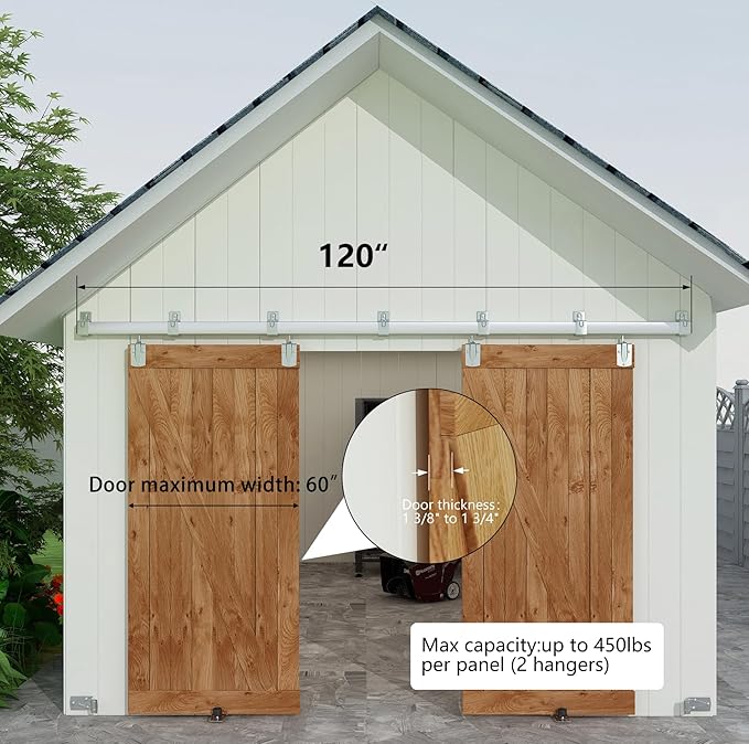JUBEST 10FT Box Rail Exterior Barn Door Hardware Kit, Heavy Duty Sliding Barn Door Hardware, Wall Mount Barn Door Hardware for Two Door (Door NOT Include)