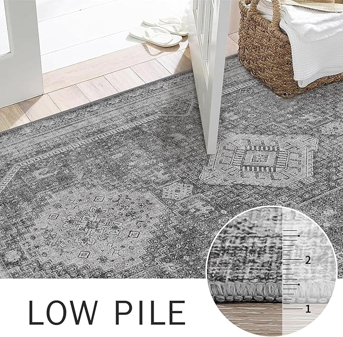 GENIMO Runner Rug 2x5 Non Slip Machine Washable Hallway Runner Rug, Low Pile Lightweight Rugs for Entryway, Hallway, Kitchen and Corridor, Vintage Grey