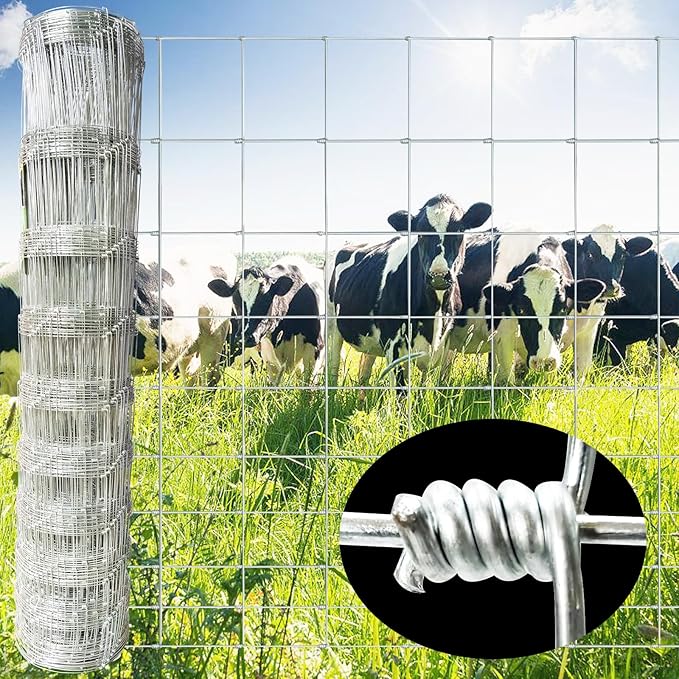 Farm Fence 4ft x100ft, 13GA Thickened Heavy Zinc Coating Cattle Fence, Galvanized Field Wire Fencing, for Garden, Goat, Hog, Yard Livestock, Farm, Animals and Field Protection Use