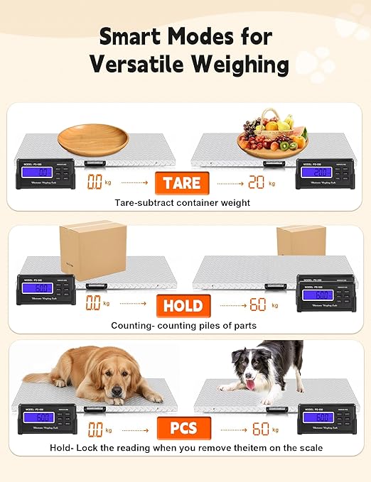 Large Pet Scale for Dogs 1100lb x 0.2lb, Folding Veterinary Animal Digital Scale with Stainless Steel Platform 40.5 5X 20.87 in, Tare Lock Function, Livestock Vet Scale for Dog Sheep Pig Goat