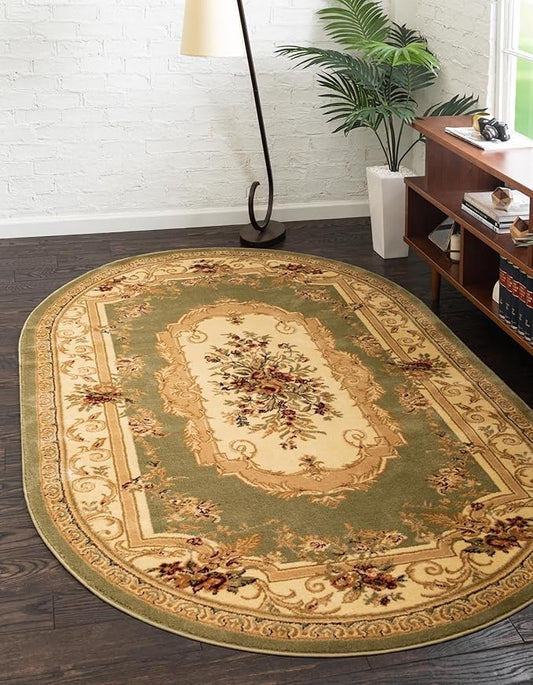 Unique Loom Versailles Collection Traditional Classic Floral Motif Area Rug (7' 11 x 10' 0 Oval, Green/Ivory)