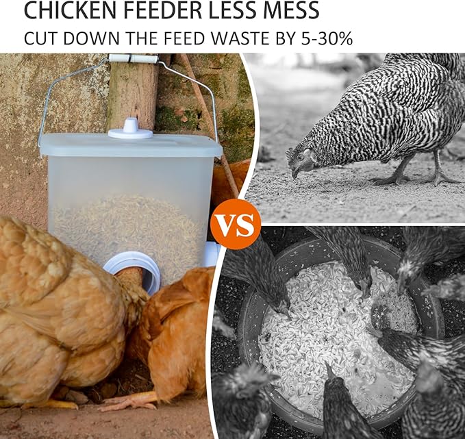 Automatic Chicken Feeder and Waterer Set Chicken Feed Bucket with 3 Feeders Ports Poultry Waterer Water Cups