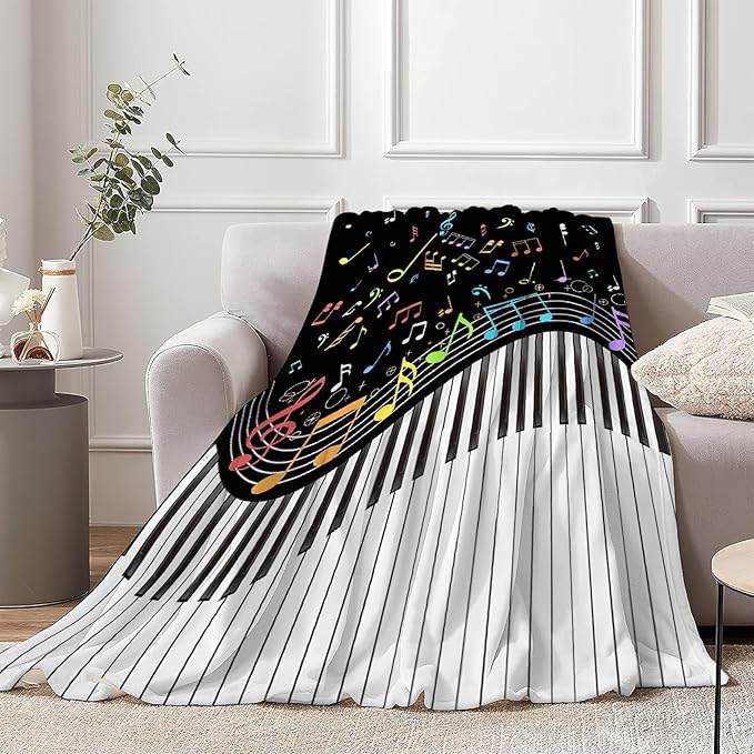 Music Note Blanket Piano Decor Throw Blanket Super Soft Flannel Lightweight Fluffy Plush Cozy Fuzzy Fleece Blanket Gifts for Music Lovers Woman Girls Men Kids Boys Adults Man for Bedding Sofa 60"X80"
