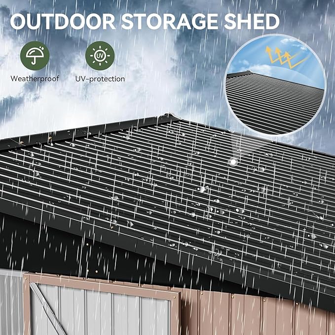 Aoxun 10'x12' Outdoor Metal Storage Shed with Lockable Door & Sloping Roof- Ideal for Tools, Garden Equipment & Bikes, Perfect for Patio Placement(Brown)