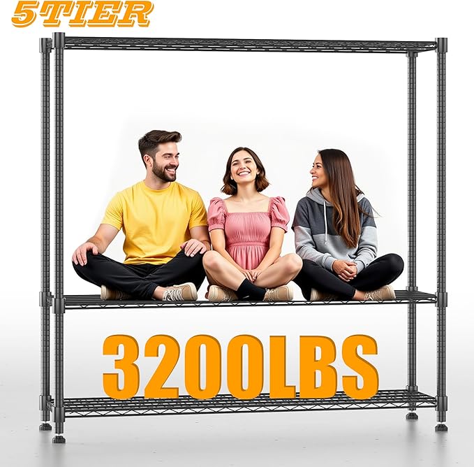 Himimi Storage Shelves with Wheels, 5-Tier Heavy Duty Steel Wire Rack Storage Shelving, Adjustable Metal Storage Shelves for Garage Kitchen Pantry Bathroom Laundry 18" D*60" W*82" H, Black