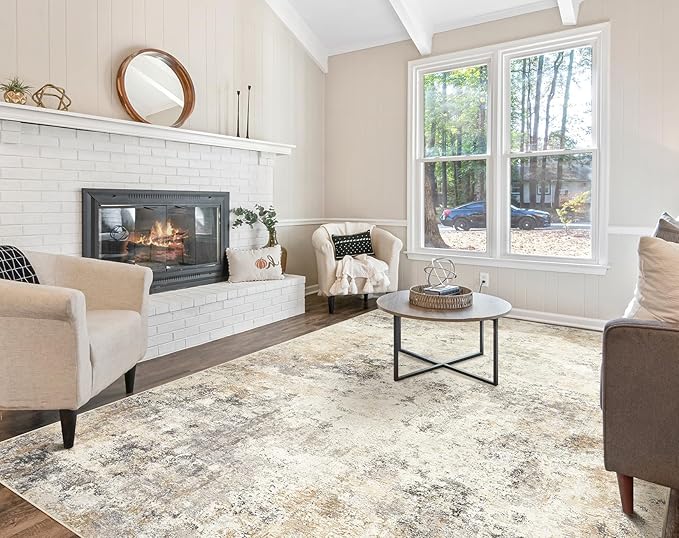 5x8 Area Rug Living Room Rugs - Washable Neutral Modern Abstract Soft Thin Large Rug Indoor Floor No Slip Rug Carpet for Bedroom Under Dining Table Home Office Decor - Golden Grey