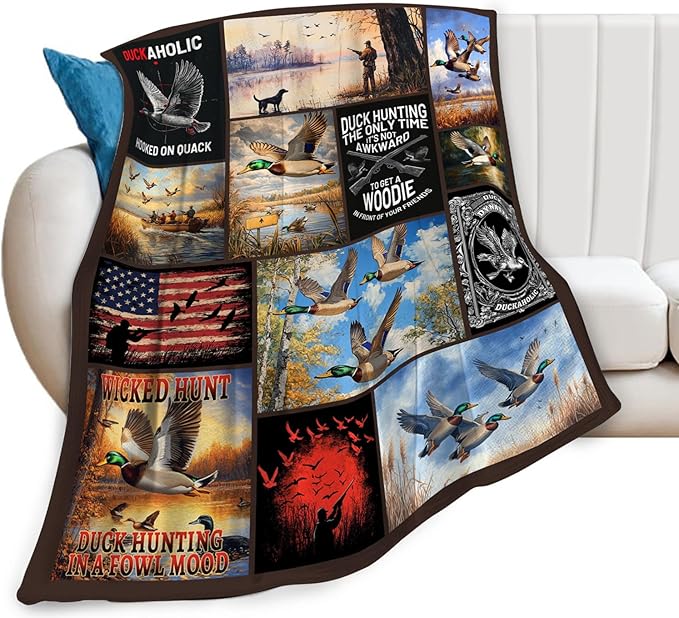 Duck Hunting Blanket, Hunting Throw Blanket, Mallard Ducks Gifts Blankets Stuff Fleece Flannel Plush for Men Boys Women Girls Lovers Adults Soft Bedding Gift for Sofa Bed Office Home Decor 80"x60"