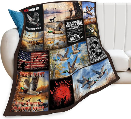 Duck Hunting Blanket, Hunting Throw Blanket, Mallard Ducks Gifts Blankets Stuff Fleece Flannel Plush for Men Boys Women Girls Lovers Adults Soft Bedding Gift for Sofa Bed Office Home Decor 40"X50"