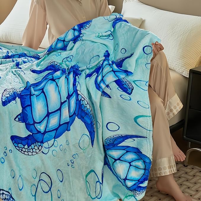 Cute Turtle Blanket for Women Girls Kids Adults 60" x 80", Ocean Sea Flannel Throw for Sofa Couch Bed Living Room, Gifts for Animal Lovers