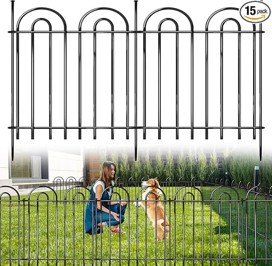 15 Panels Decorative Garden Fence, 24 in(H) X 30 ft(L) No Dig Dog Fence Outdoor for Yard, Rustproof Metal Garden Fencing Animal Barrier Border with Ground Stakes, Temporary Fencing for Patio Outdoor