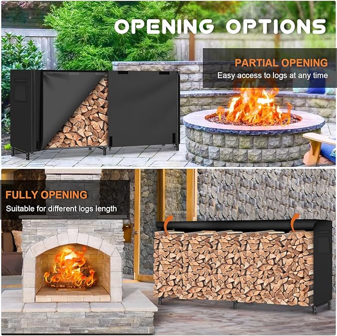 Gtongoko 8FT Firewood Rack Outdoor with Cover, Heavy Duty Wood Storage Racks with 600D Oxford Weather Resistant Waterproof Fabric Cover, Outdoor Firewood Holder