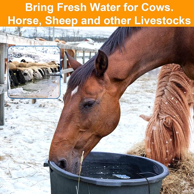 250W Chicken Water Heater w/Thermostat, Aluminum Cast Bird Bath Heater & Pond Deicer, Winter Trough Heater for Poultry, Horses, Cows