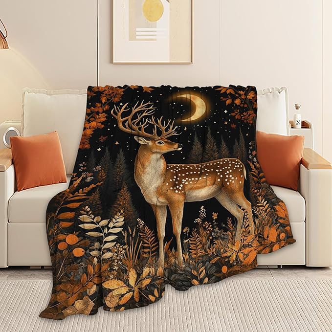 Deer Blanket, Forest Fawn Print Throw Blanket, Elk Gifts Blankets Stuff Fleece Flannel Plush for Girls Women Men Boys Lovers Adults Soft Bedding Gift for Sofa Bed Office Home Decor 40"X50"