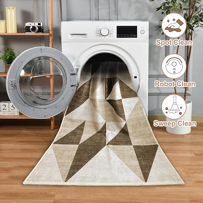 Washable Neutral Runner for Hallway Bedroom 2x6 Modern Abstract Geometric Non Slip Brown Area Rug Low Pile Indoor Floor