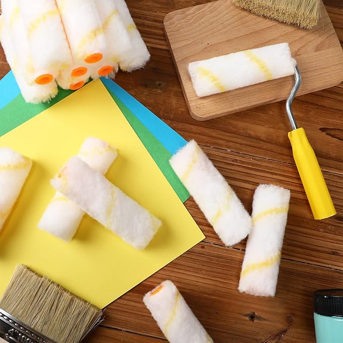 Nuogo 150 Pcs 4 Inch Mini Paint Roller Cover 1/2" Nap Small Microfiber Roller Covers Home Repair Tools House Household Supplies Kit(Yellow)