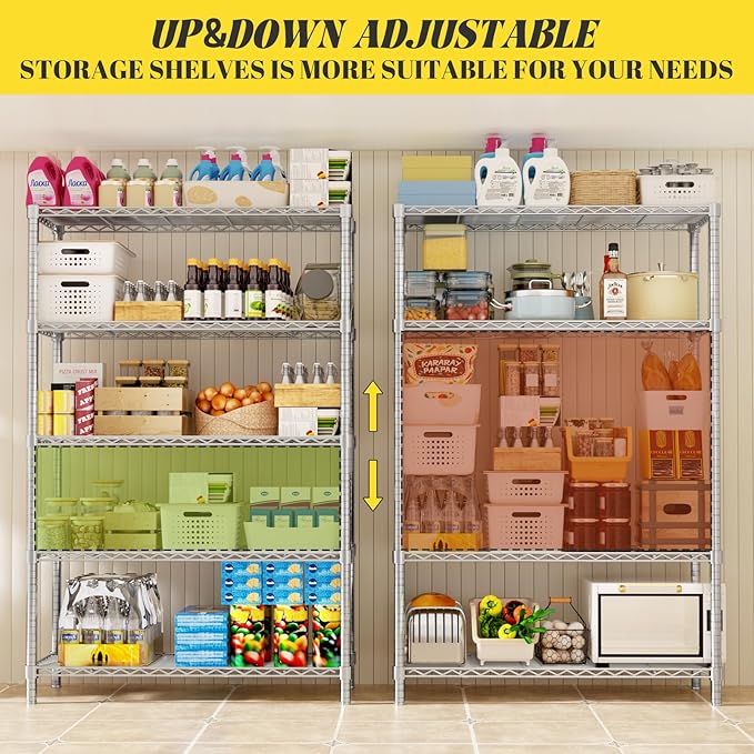 Storage Shelves, 36" L x 14" W x 72" H Heavy Duty Garage Wire Shelving Unit Loads 1750LBS, 5-Tier Adjustable Metal Industrial Utility Shelf Rack for Kitchen, Laundry Room, Basement