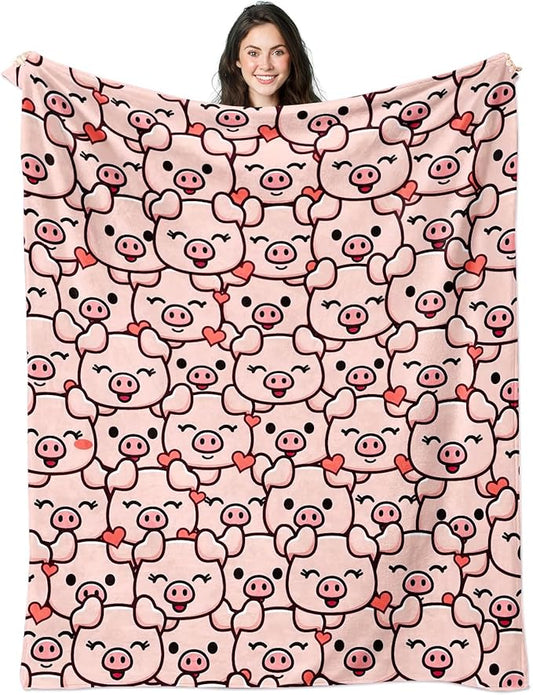 Pig Blanket Pig Gifts for Girls Women Pigs Lovers Soft Flannel Blankets Birthday Gifts Decor Stuff Cute Pink Pigs Themed Throw Blanket 50" x 40"