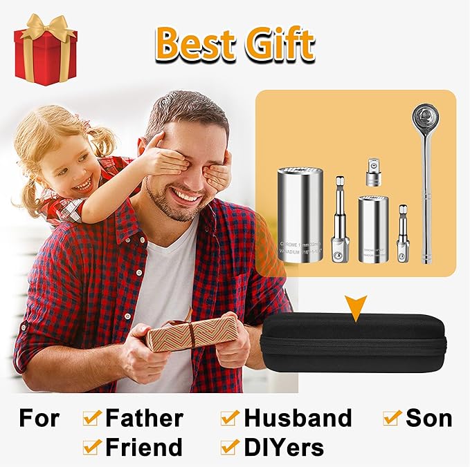 Universal Socket Wrench Set (11-32mm 7-19mm),super socket unscrew any bolt,Professional Sockets Tools with Power Drill & 3/8 inch Ratchet Wrench Adapter Chrome Vanadium Steel