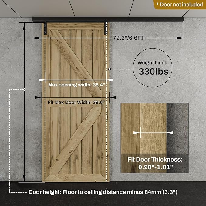 79.2"/6.6FT Ceiling Mount Box Rail Barn Door Hardware Heavy Duty Sliding Barn Door Track, Aluminium Alloy Kit for Single Door (No Door)