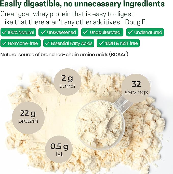 Z Natural Foods Goat Whey Protein Powder Concentrate - Undenatured, Unflavored, Pasture Raised Whey - Clean Goat Protein Powder with Vital Proteins for Weight Management, Immune Support, Fitness, 2 lb
