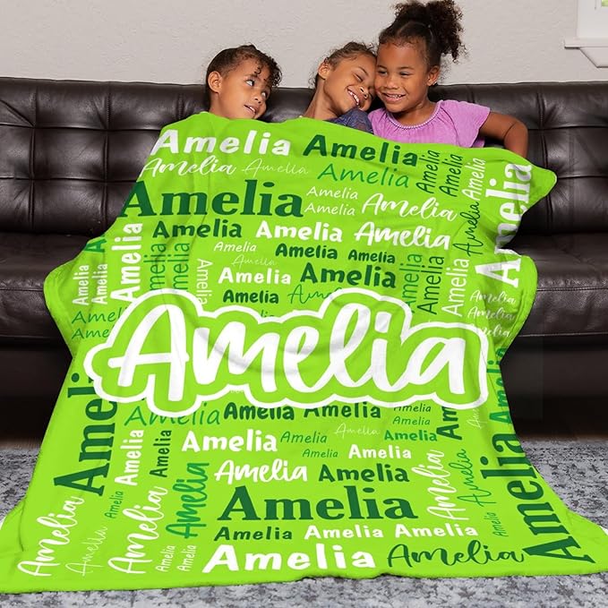 Custom Blanket with Name Personalized Blankets for Kids Adult Boys Girls Flannel Monogrammed Customized Blankets Throw (60''x80'')
