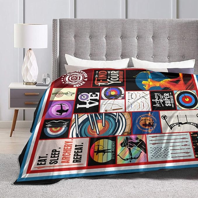 Archery Throw Blanket Sports Blankets Fleece Plush Flannel Super Soft Cozy Warm Lightweight Archery Sports Decor Gifts for Boys Girls Kids Adults Men Women 60" x 80"