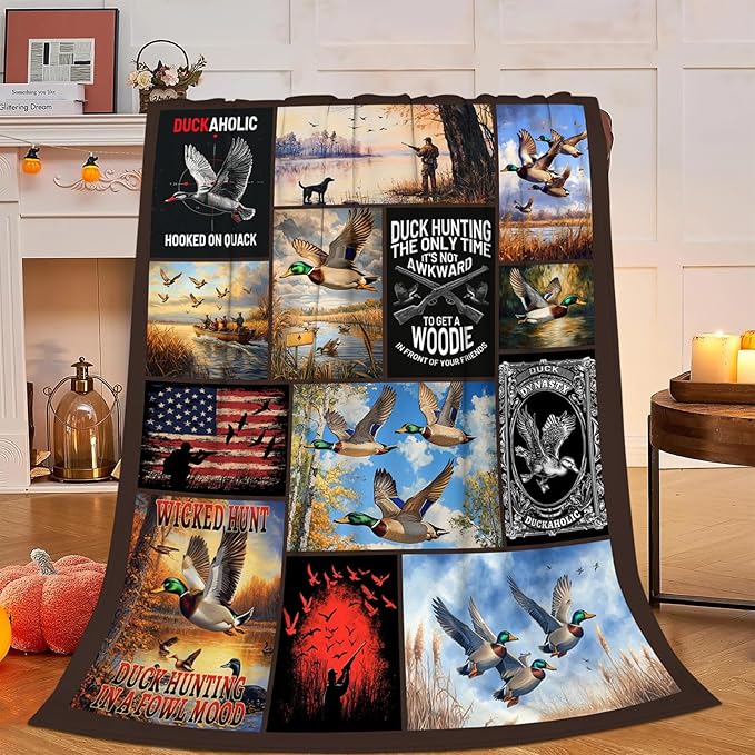 Duck Hunting Blanket, Hunting Throw Blanket, Mallard Ducks Gifts Blankets Stuff Fleece Flannel Plush for Men Boys Women Girls Lovers Adults Soft Bedding Gift for Sofa Bed Office Home Decor 40"X50"