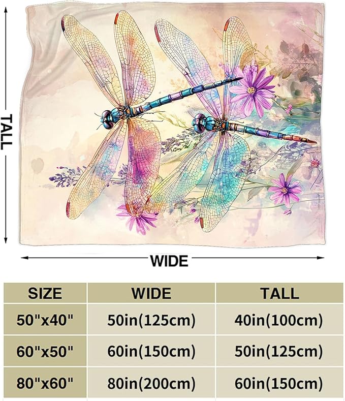 Dragonfly Blanket, Dragonfly Throw Blanket, Floral Animal Fuzzy Plush Blankets Ultra Soft Gift for Women Kids Teens Men Girls Boys Stuff Decor for Home Bedding Sofas Couch 80"X60"