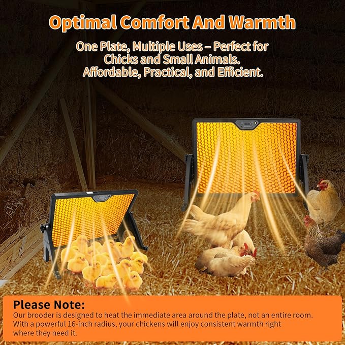 Chicken Coop Heater for Winter, 180W Smart Radiant Heat Panel with Adjustable Temperature & Timer, Remote Control Options, Waterproof Coop Warmer for Chicks & Small Pets-Black