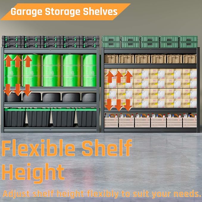 5-Tier Storage Shelves, 78" W Garage Shelving Heavy Duty Metal Adjustable Garage Shelves, Shelving Units Industrial Shelving for Warehouse, 78" W x 24" D x 78" H,2 Pack