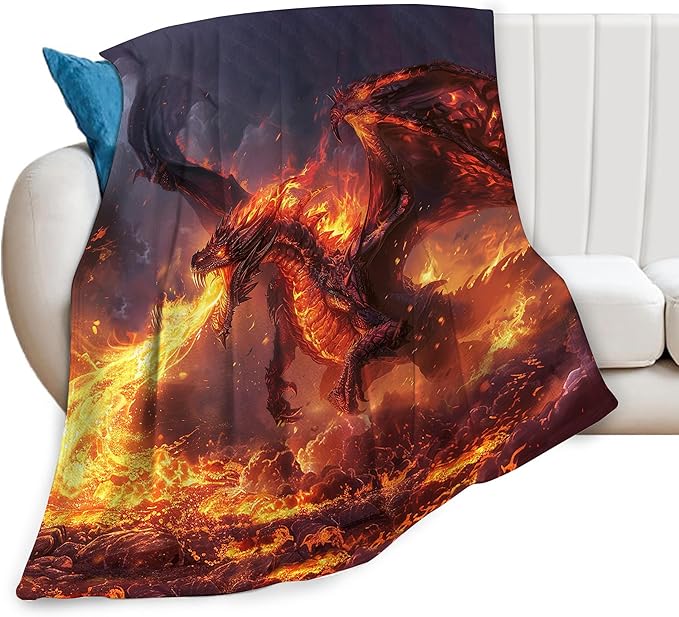 Dragon Blanket Fire Dragon Decor Throw Blanket Cozy Plush Flannel Fleece Warm Soft Lightweight Fuzzy Blanket Dragon Lovers Gifts for Boys Girls Teens Women for Bed Sofa Couch 40"X50"