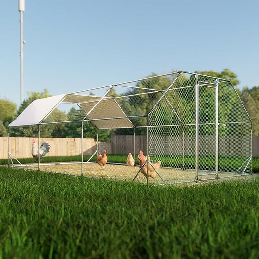 Chicken Coop Large Metal Chicken Coop Walk-in Poultry Cage Designed for Multiple Chickens,Durable Chicken House with Waterproof and Anti-UV Cover,Suit for Your Backyard(19.5'Lx9.8'Wx6.8'H)