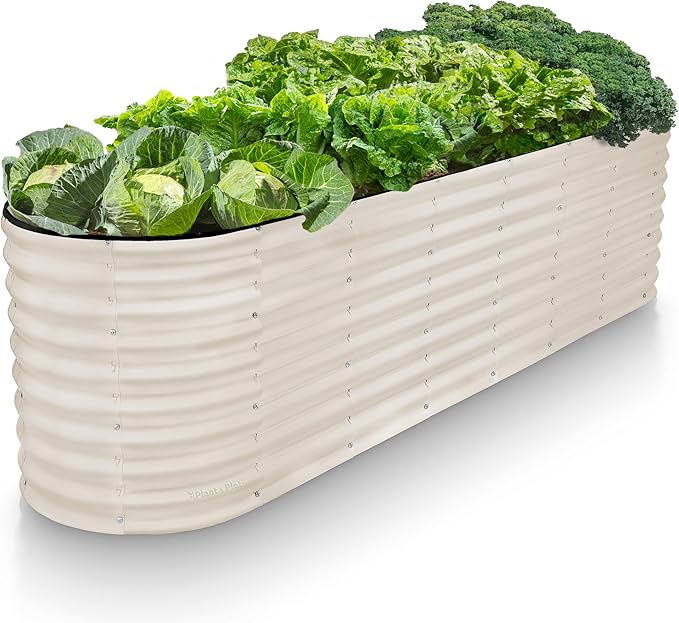 Plant & Plot Galvanized Raised Garden Beds Outdoor // 8×2×2 ft Planter Raised Beds for Gardening, Vegetables, Flowers (White) // Large Metal Garden Box // Patented Tool-Free Design