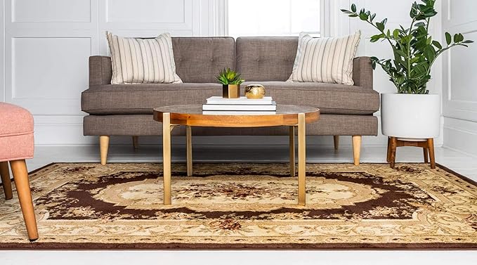 Unique Loom Versailles Collection Traditional Classic Floral Motif Area Rug (6' 0 x 9' 0 Rectangular, Brown/ Ivory)