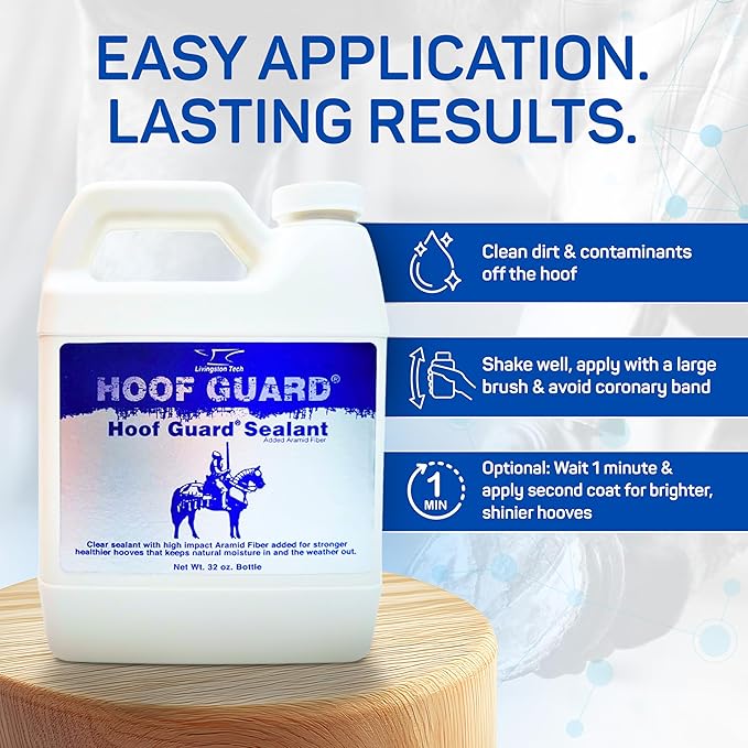 Fiber- Fortified Hoof Guard Sealant 32oz – Pro-Grade Formula Hoof Protector with Aramid for Stronger Hooves – Helps Fill Cracks & Lock in Moisture - Shields Against Thrush, UV Damage & Brittleness