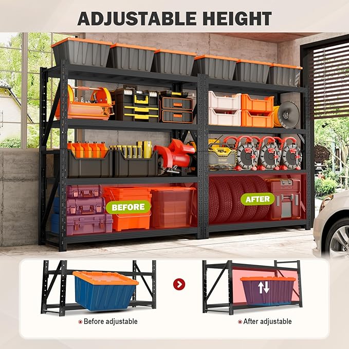 4000LBS Garage Shelving Heavy Duty, 42” W Storage Shelves, 4-Tier Adjustable Metal Storage Shelves, Steel Industrial Shelving Unit, Metal Shelving for Garage, Basement, Warehouse(Black, 41.5x20x79in)
