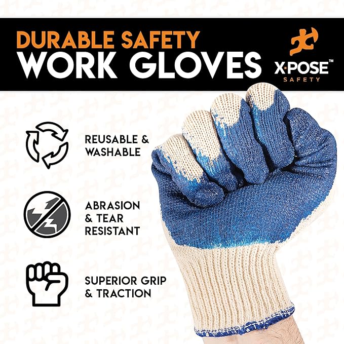 Working Gloves Red & Blue Palm Working Gloves - Latex Rubber Coated Knit with Grip-Safety Gloves for Construction,Electrician